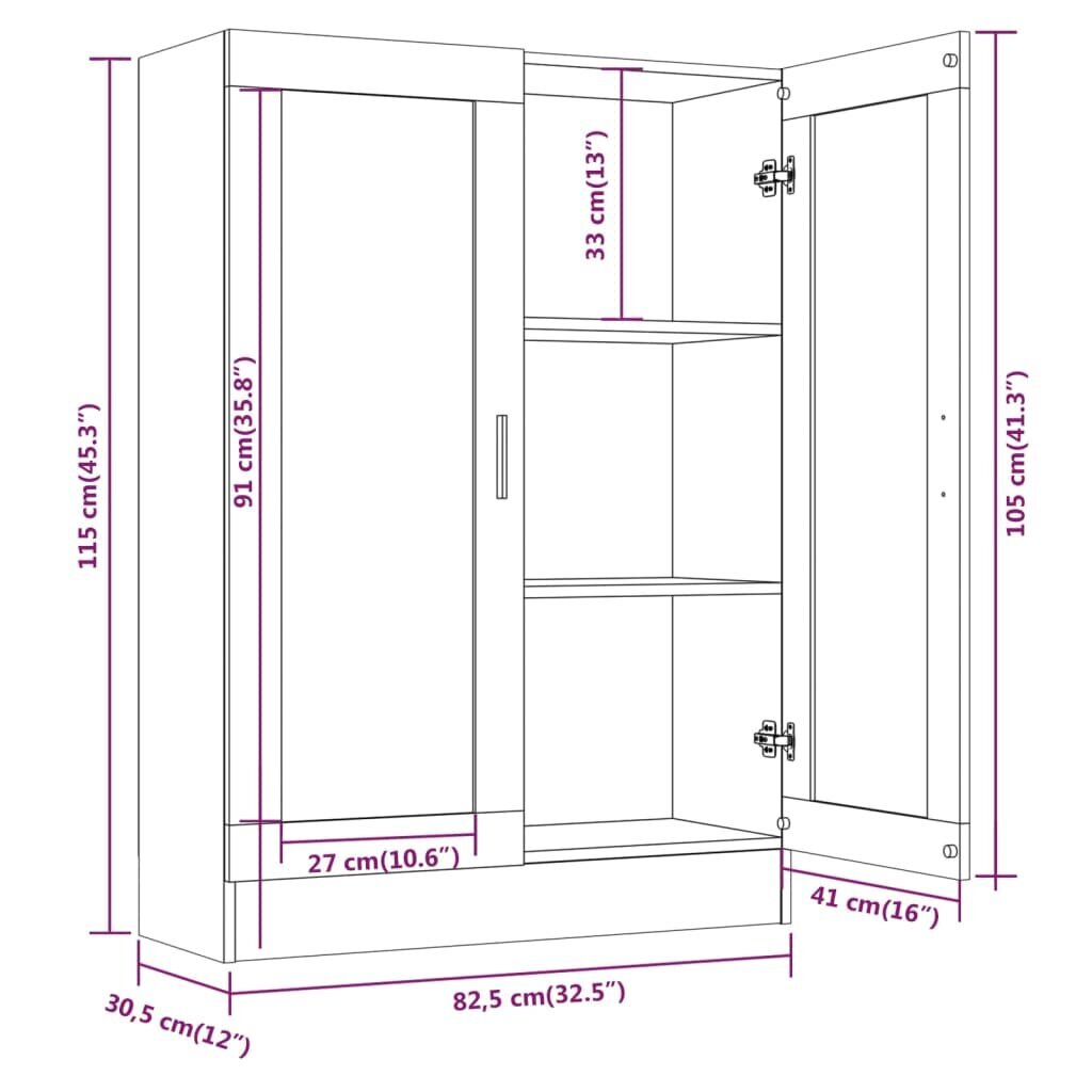 vidaXL vitriinkapp, suitsutatud tamm, 82,5x30,5x115 cm, tehispuit hind ja info | Riiulid | kaup24.ee