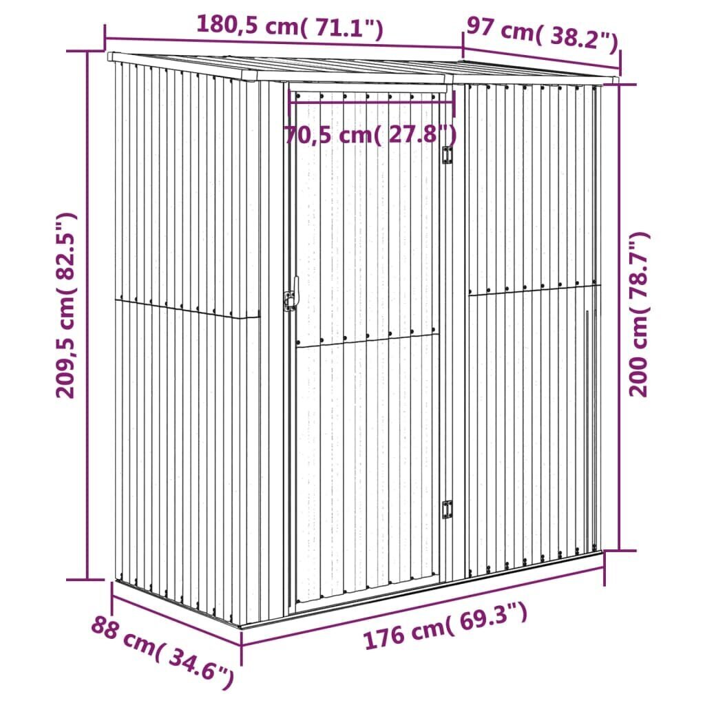 vidaXL aiakuur, roheline, 180,5x97x209,5 cm, tsingitud teras цена и информация | Kuurid ja aiamajad | kaup24.ee