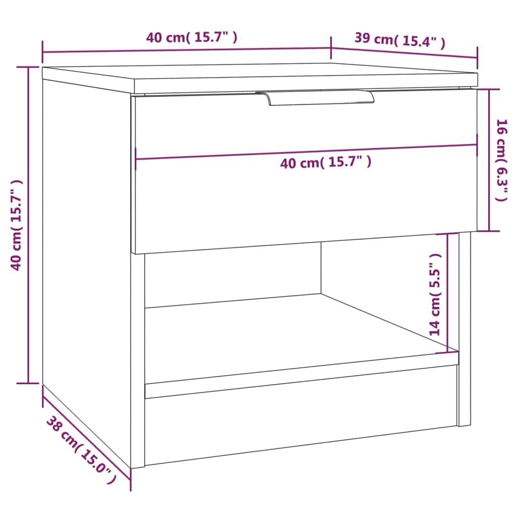 VidaXL öökapp 40 x 39 x 40 cm, valge, töödeldud puit цена и информация | Öökapid | kaup24.ee