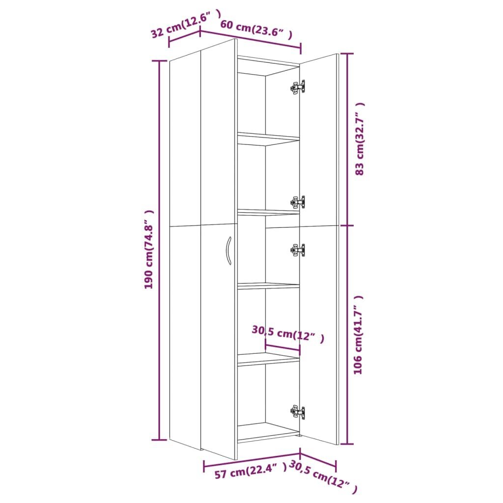 vidaXL öökapp, suitsutatud tamm, 60x32x190 cm, tehispuit hind ja info | Kapid | kaup24.ee