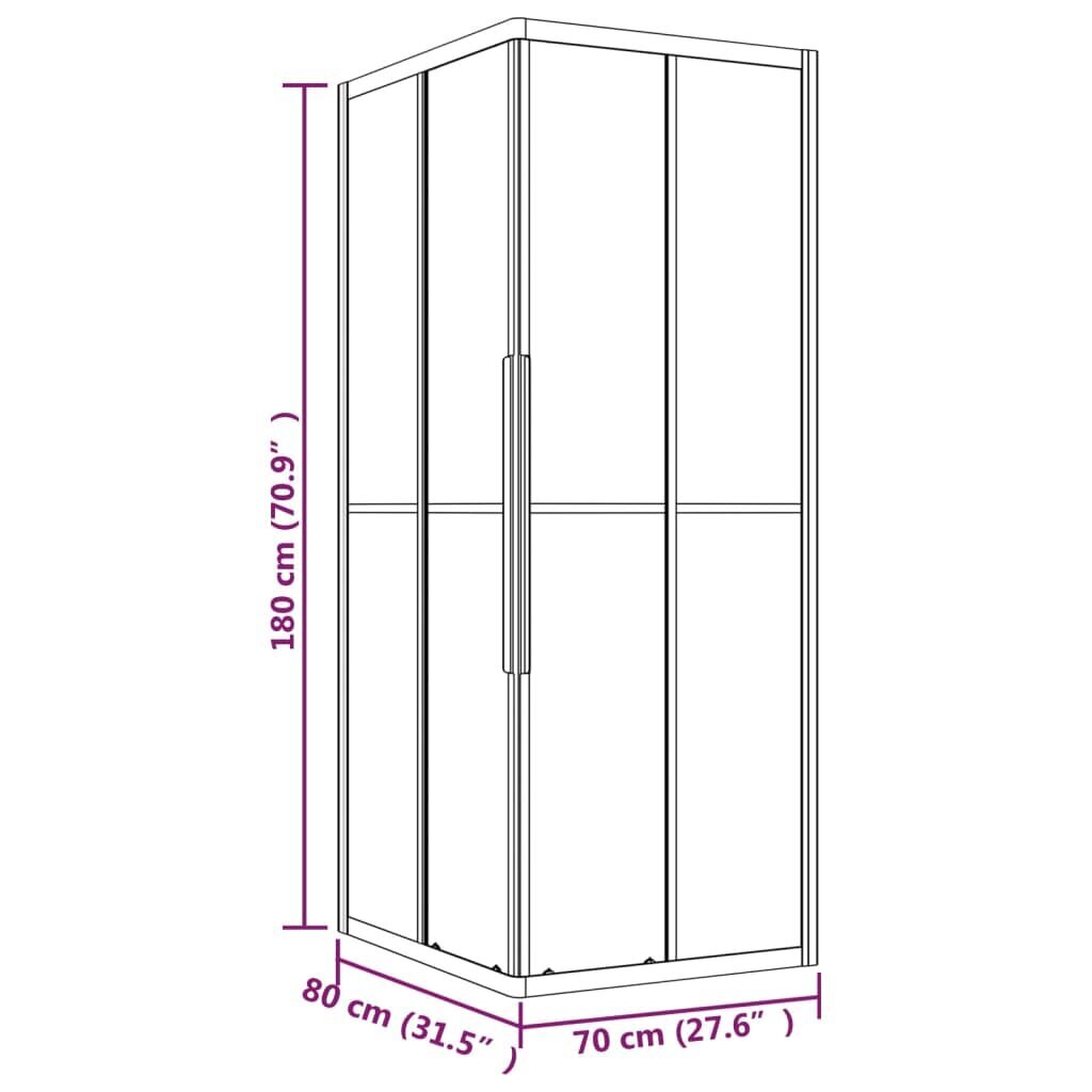 vidaXL dušikabiin, poolmatt ESG-klaas, 80 x 70 x 180 cm, must hind ja info | Dušikabiinid | kaup24.ee