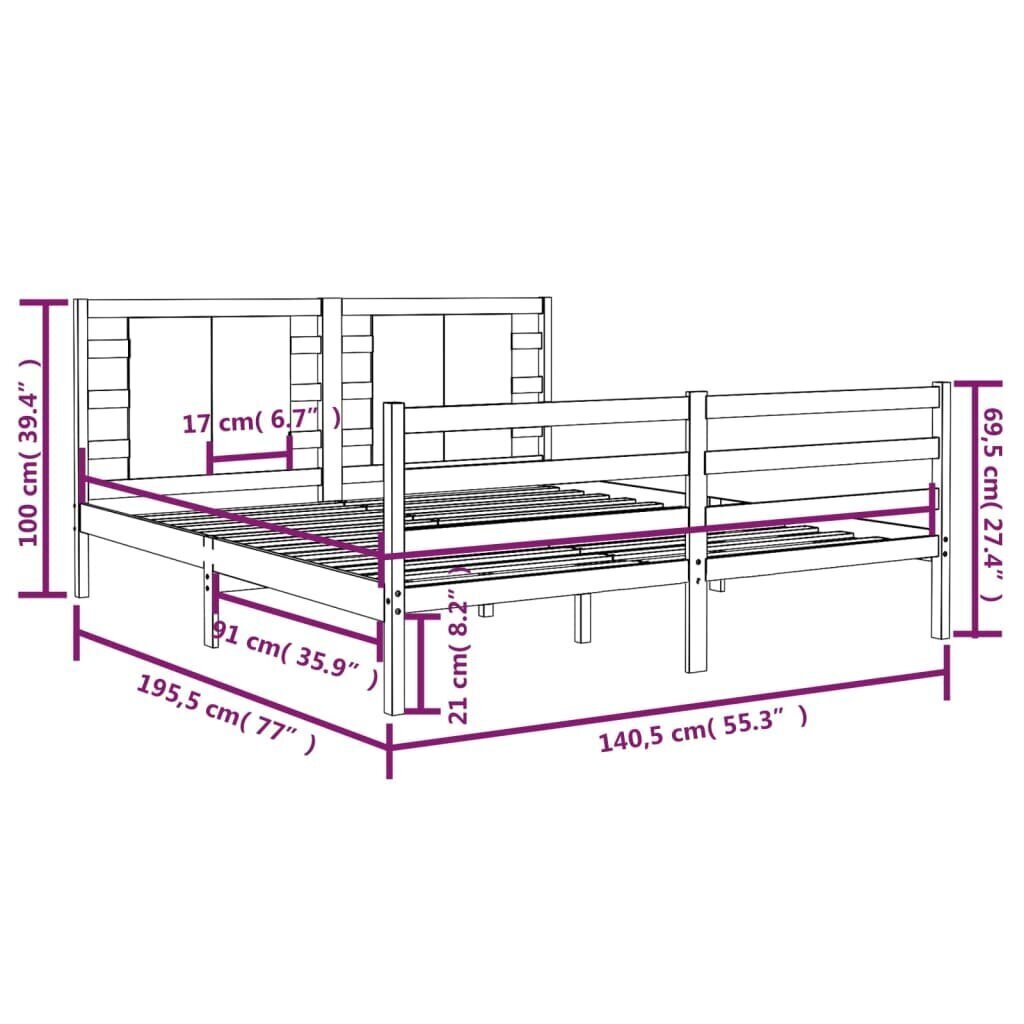 vidaXL voodiraam, männipuit, 135 x 190 cm hind ja info | Voodid | kaup24.ee