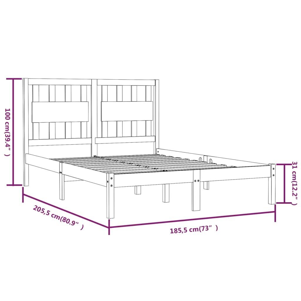 vidaXL voodiraam, valge, täismännipuit, 180 x 200 cm 6FT ülilai hind ja info | Voodid | kaup24.ee