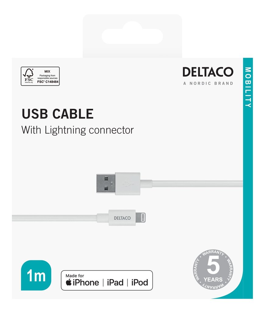 Deltaco IPLH-401 USB-A /Lightning, 1 m hind ja info | Mobiiltelefonide kaablid | kaup24.ee