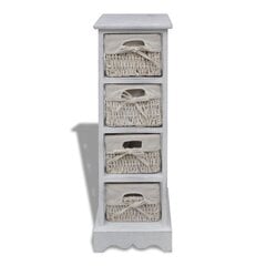 Белый деревянный шкафчик с 4 плетеными корзинами цена и информация | Шкафчики в гостиную | kaup24.ee