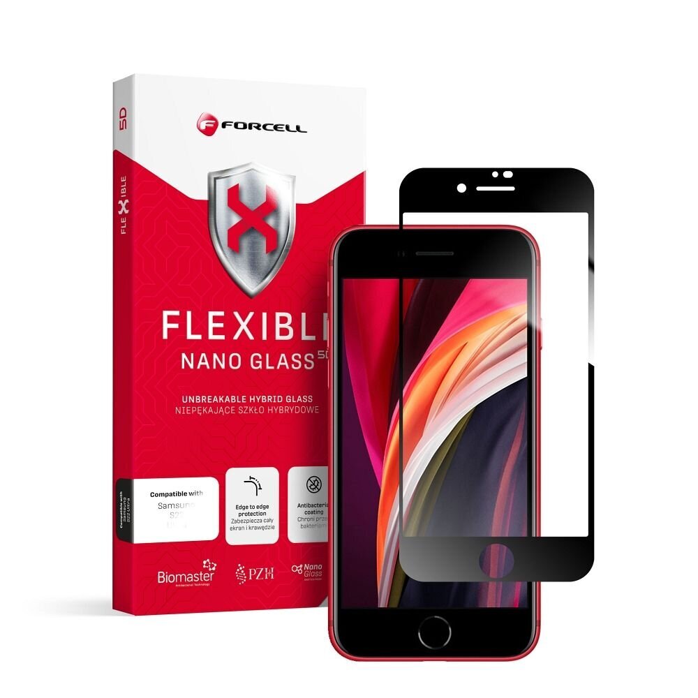 Ekraanikaitse 9H Forcell Flexible Nano Glass 5D for iPhone 7/8/SE 2020 4,7" black цена и информация | Ekraani kaitsekiled | kaup24.ee