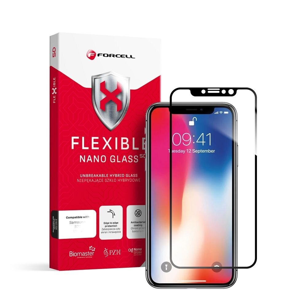 Ekraanikaitse 9H Forcell Flexible Nano Glass 5D for iPhone X/Xs black цена и информация | Ekraani kaitsekiled | kaup24.ee