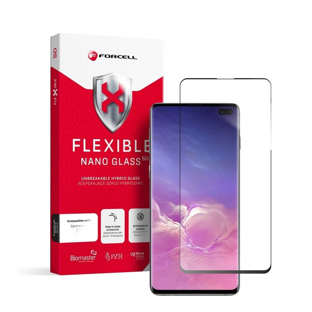 Защитная плёнка для экрана с олеофобным покрытием 9H Forcell Flexible Nano  Glass 5D для Samsung Galaxy S10+, чёрная цена | kaup24.ee