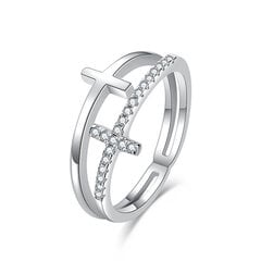 Роскошное двойное серебряное кольцо с крестами MOISS R00020 цена и информация | Кольцо | kaup24.ee