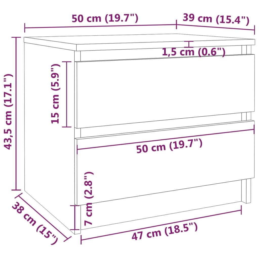 vidaXL öökapid 2 tk, suitsutatud tamm, 50x39x43,5 cm, tehispuit hind ja info | Öökapid | kaup24.ee