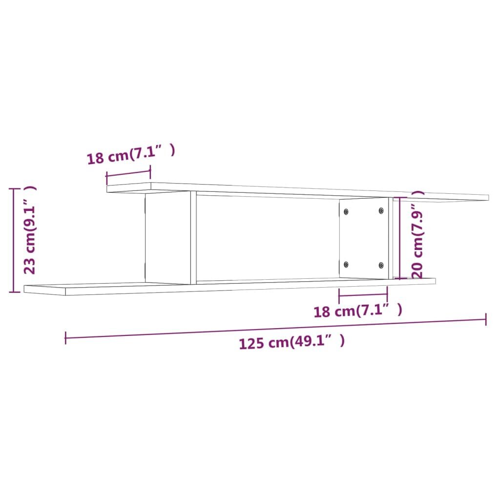 vidaXL seinale kinnitatav teleririiul, suitsutatud tamm, 125x18x23 cm hind ja info | Riiulid | kaup24.ee