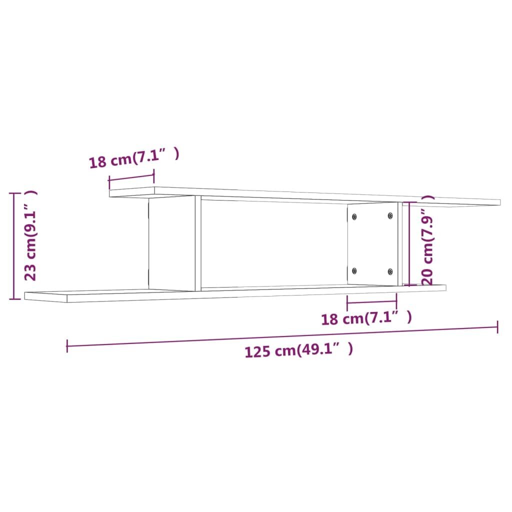 vidaXL seinale kinnitatav teleririiul, hall Sonoma tamm, 125x18x23 cm hind ja info | Riiulid | kaup24.ee