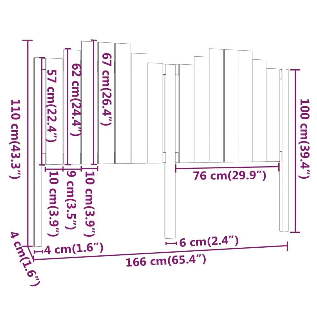 vidaXL voodipeats, must, 166x4x110 cm, männipuit hind ja info | Voodid | kaup24.ee