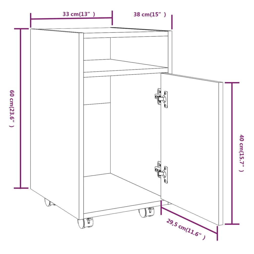 vidaXL kummut ratastega, suitsutatud tamm, 33 x 38 x 60 cm, tehispuit hind ja info | Elutoa väikesed kapid | kaup24.ee