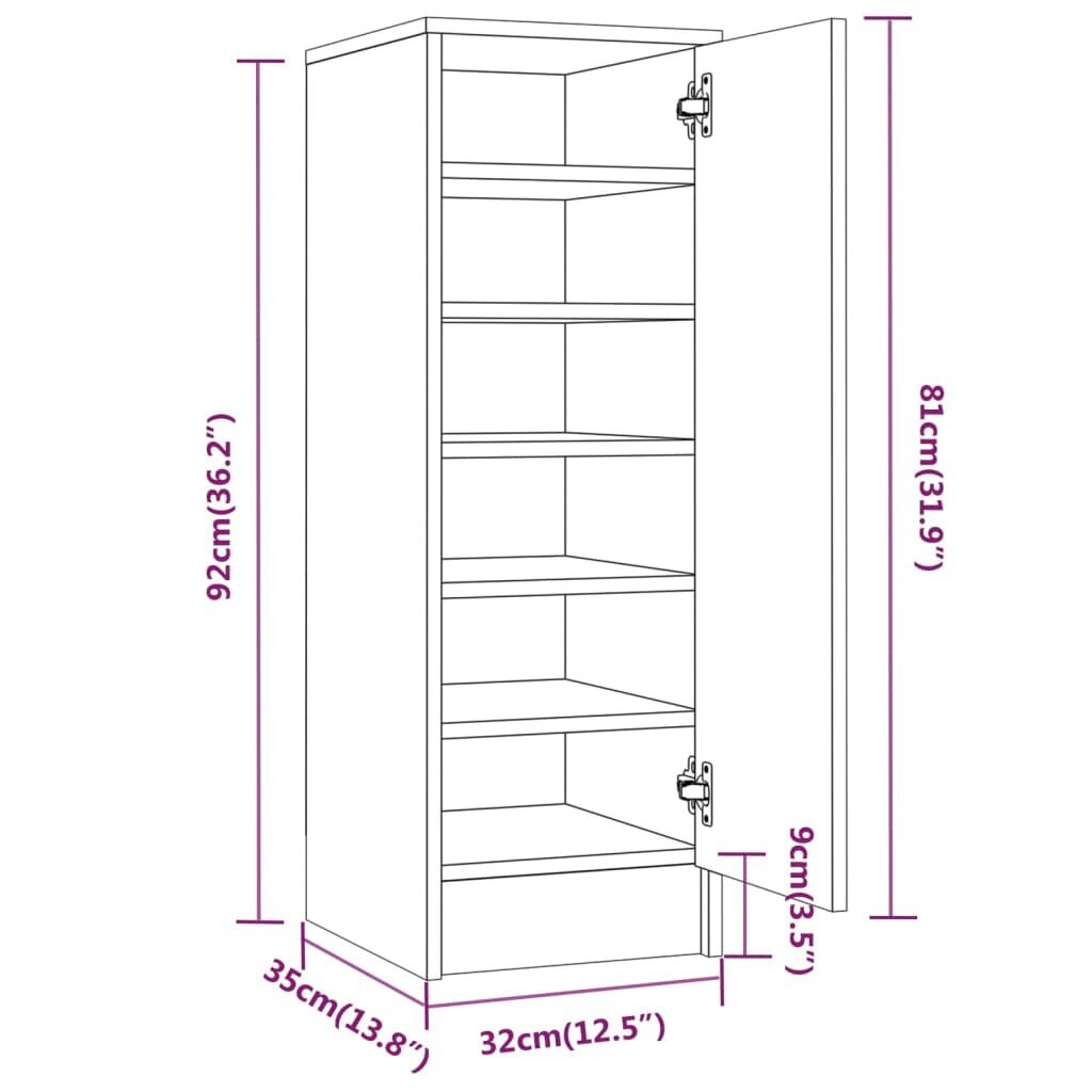 vidaXL jalatsikapp, pruun tamm, 32x35x92 cm, tehispuit цена и информация | Jalatsikapid, jalatsiriiulid | kaup24.ee