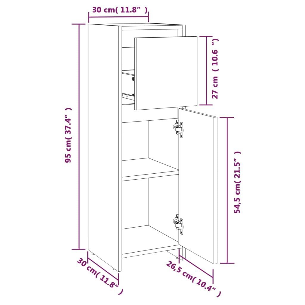 vidaXL vannitoakapp, pruun tamm, 30 x 30 x 95 cm, tehispuit hind ja info | Vannitoakapid | kaup24.ee