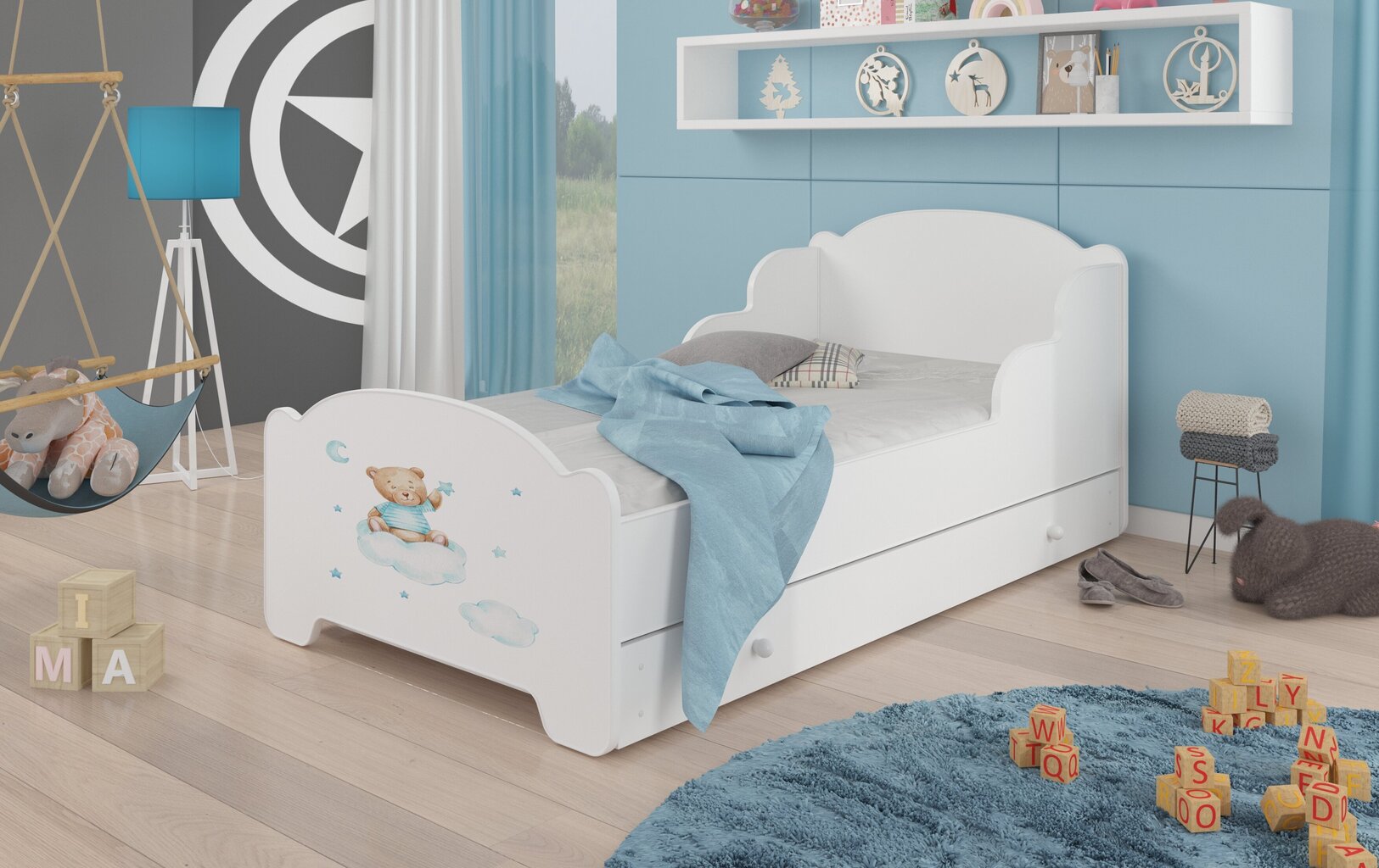 Lastevoodi Amadis Teddy Bear and Cloud 140x70cm madratsiga ja sahtliga hind ja info | Lastevoodid | kaup24.ee