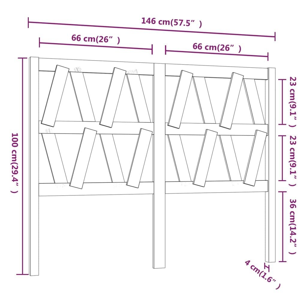 vidaXL voodipeats, must, 146 x 4 x 100 cm, männipuit hind ja info | Voodid | kaup24.ee