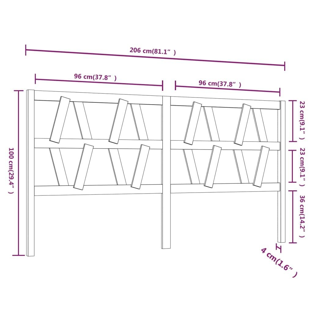 vidaXL voodipeats, must, 206 x 4 x 100 cm, männipuit hind ja info | Voodid | kaup24.ee