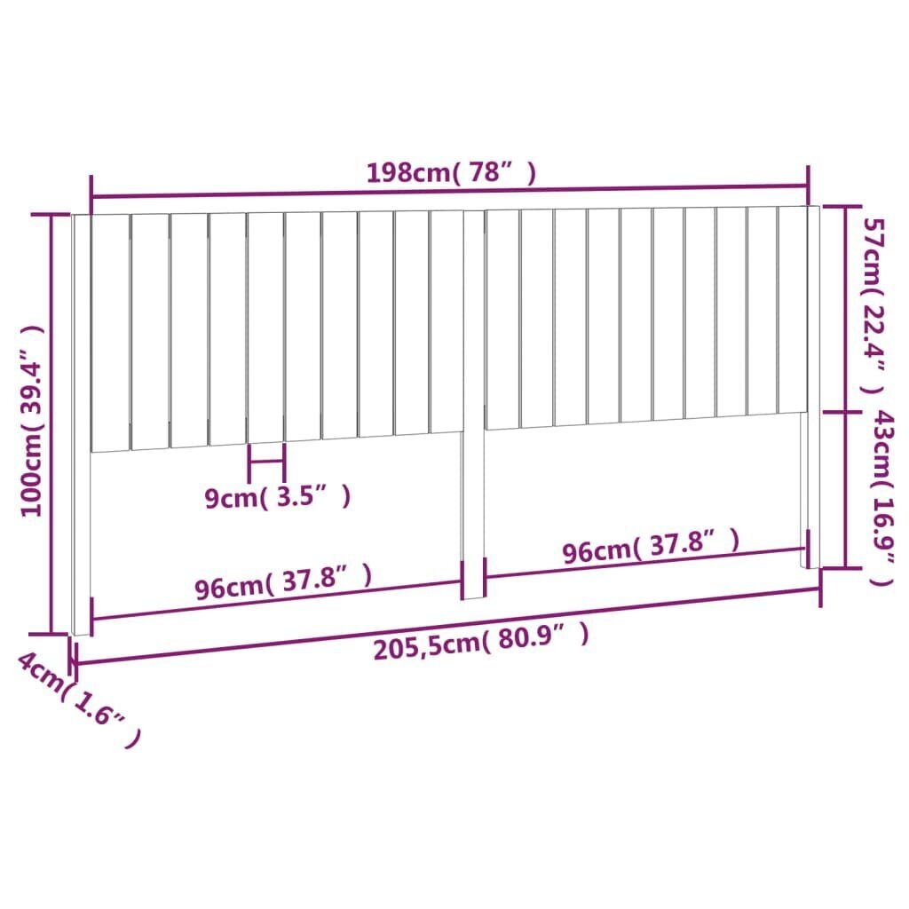 vidaXL voodipeats, valge, 205,5 x 4 x 100 cm, männipuit цена и информация | Voodid | kaup24.ee