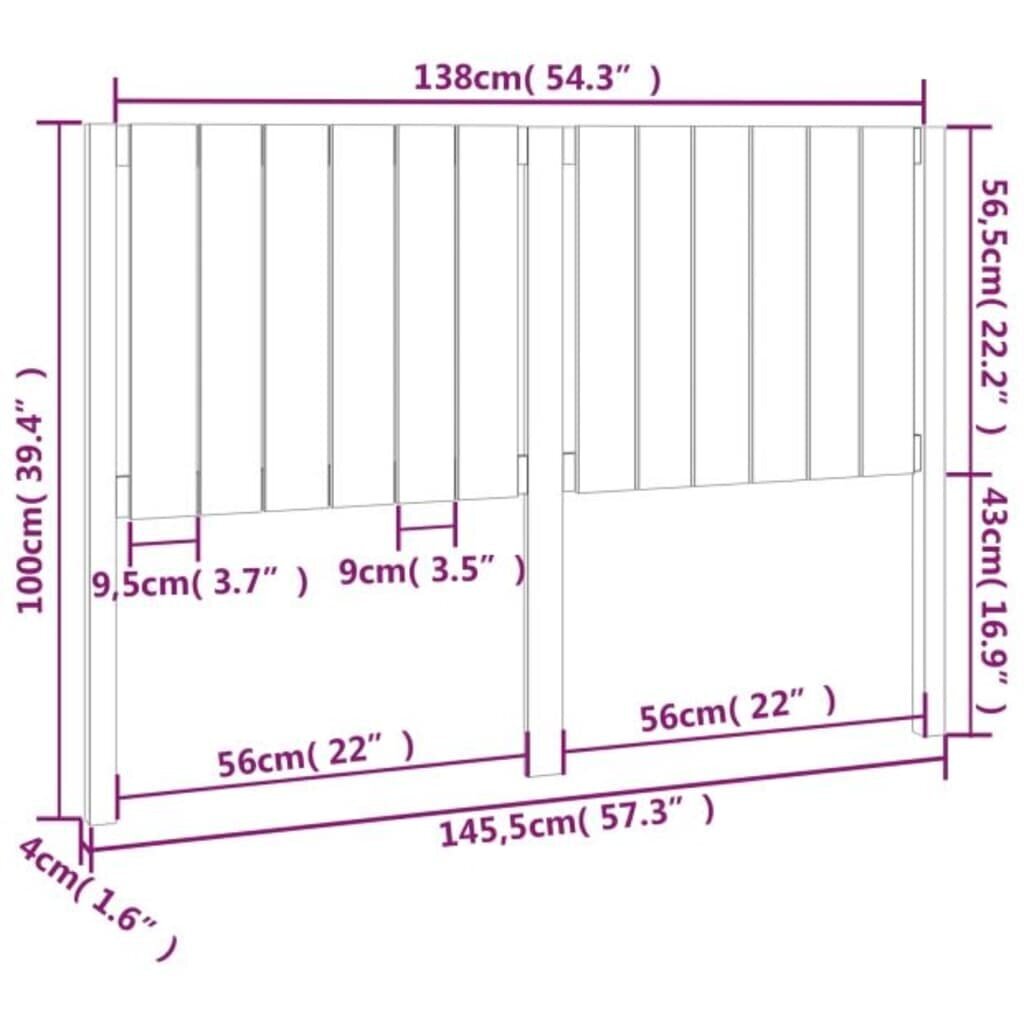 vidaXL voodipeats, valge, 145,5 x 4 x 100 cm, männipuit цена и информация | Voodid | kaup24.ee