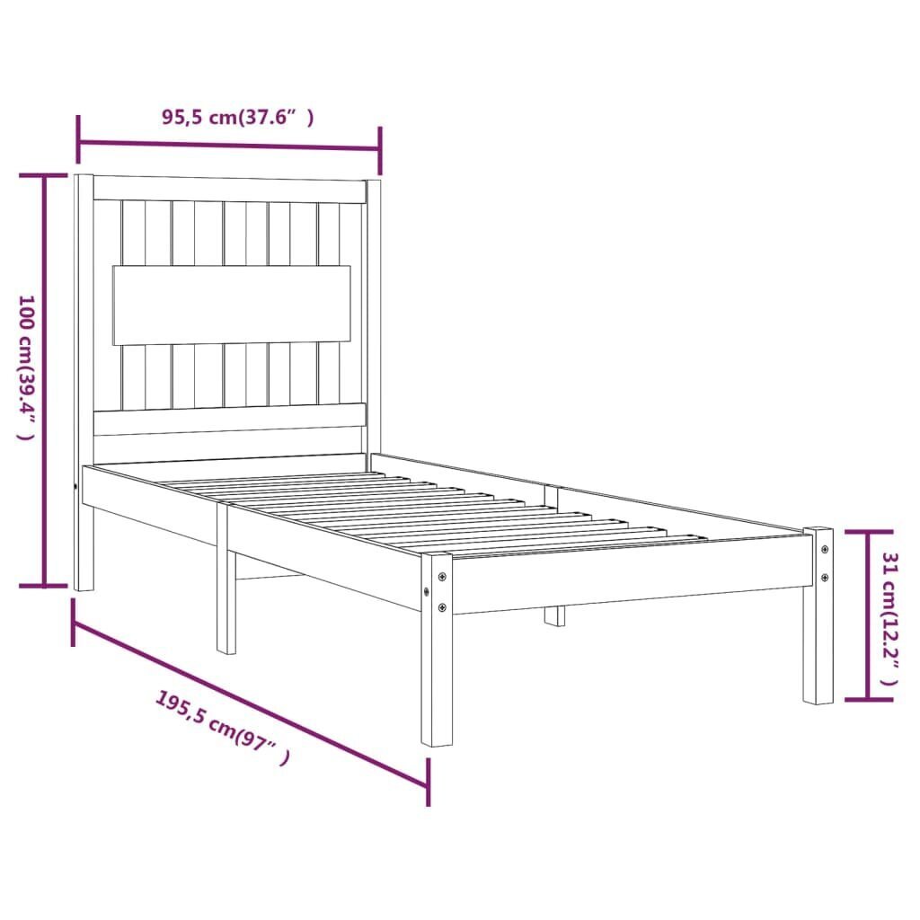 vidaXL voodiraam, valge, täismännipuit, 90 x 190 cm цена и информация | Voodid | kaup24.ee