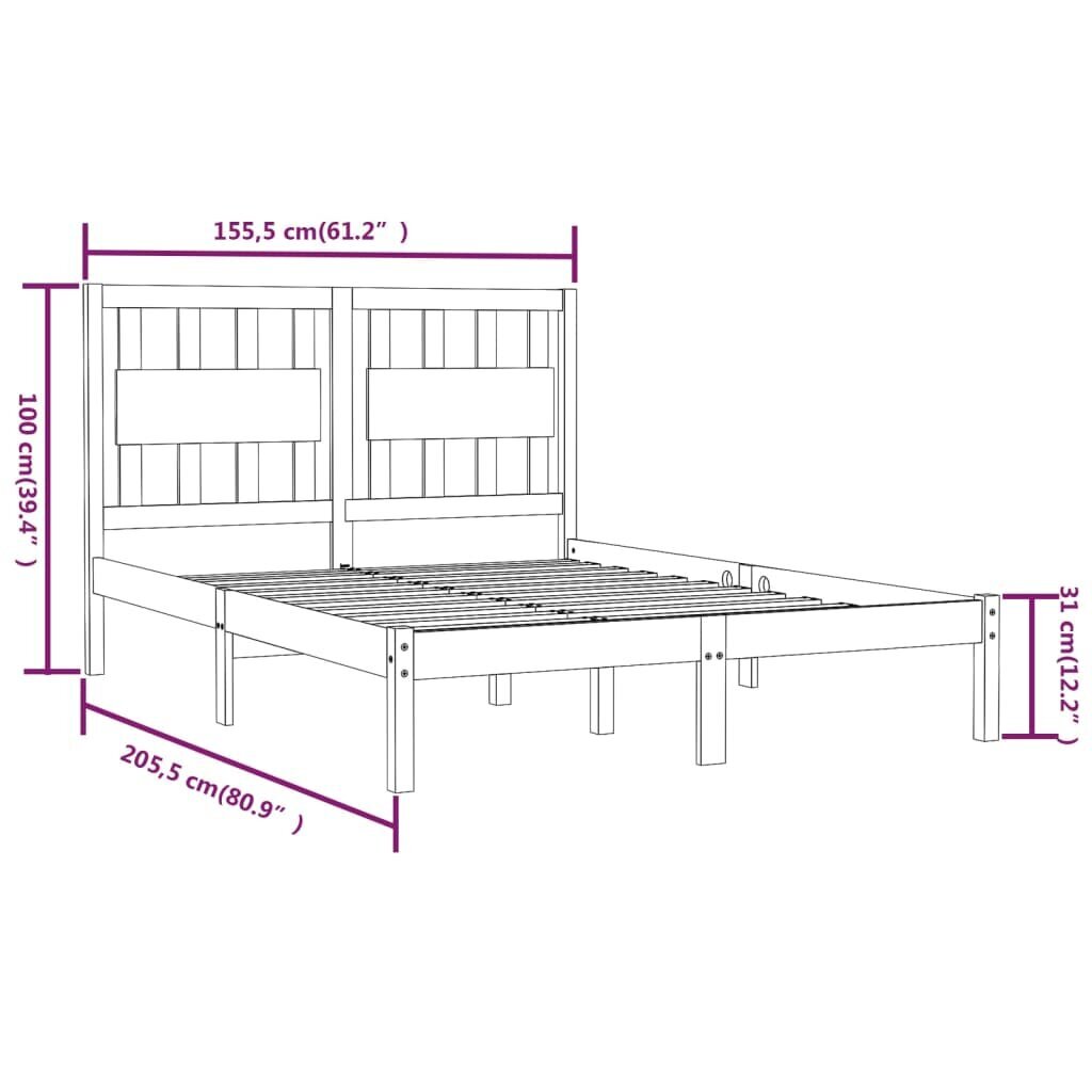 vidaXL voodiraam, valge, täismännipuit, 150 x 200 cm hind ja info | Voodid | kaup24.ee