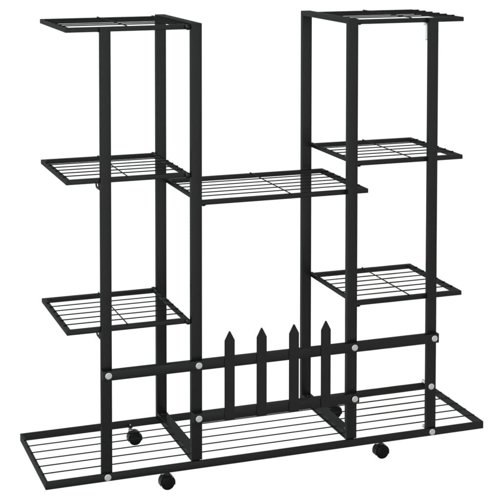 vidaXL lillealus ratastel, 94,5x24,5x91,5 cm, must, metall цена и информация | Vaasid, alused, redelid lilledele | kaup24.ee