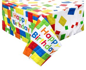 Скатерть пластиковая Building Blocks «Happy Birthday», 137 x 213 см, 58233 цена и информация | Праздничная одноразовая посуда | kaup24.ee