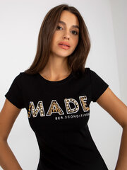 черная женская футболка с хлопковой аппликацией цена и информация | Женские блузки, рубашки | kaup24.ee