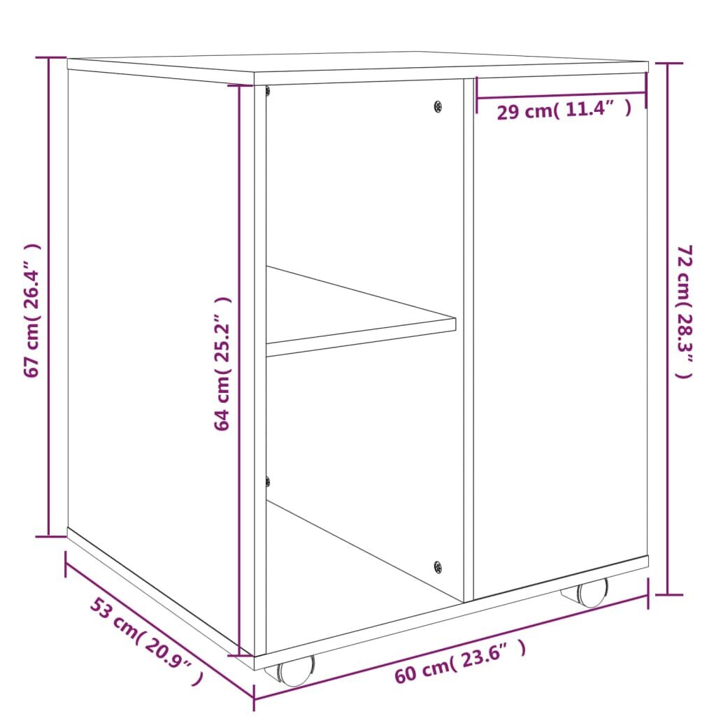 vidaXL ratastel kapp, hall Sonoma tamm, 60 x 53 x 72 cm, tehispuit цена и информация | Elutoa väikesed kapid | kaup24.ee