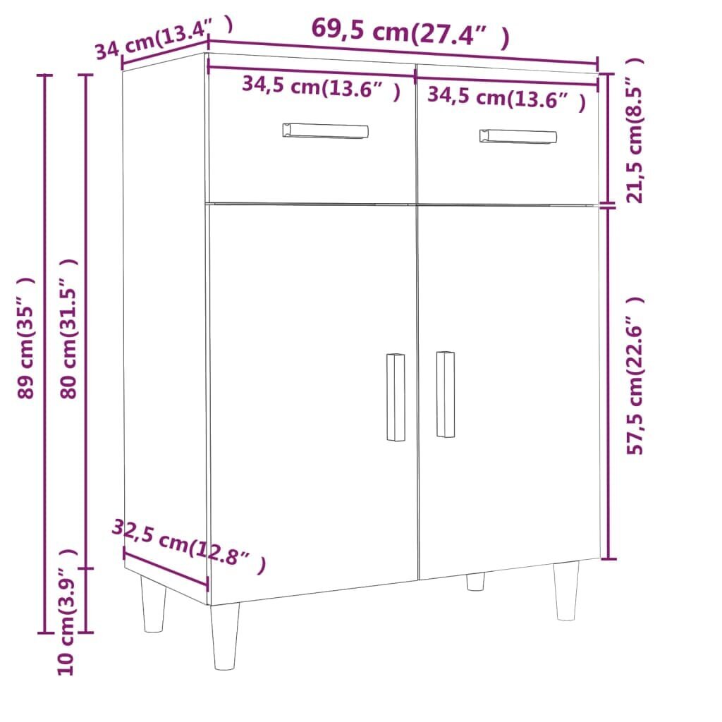 vidaXL puhvetkapp, hall Sonoma tamm, 69,5 x 34 x 89 cm, tehispuit hind ja info | Elutoa väikesed kapid | kaup24.ee