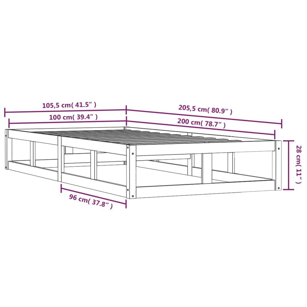 vidaXL voodiraam, must, 100 x 200 cm, männipuit hind ja info | Voodid | kaup24.ee