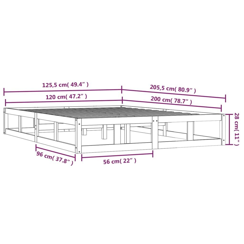 vidaXL voodiraam, valge, 120 x 200 cm, männipuit hind ja info | Voodid | kaup24.ee