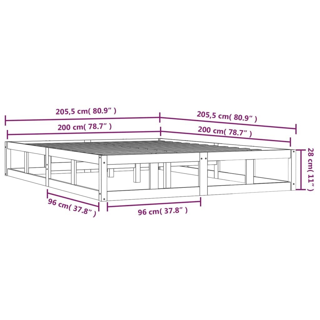 vidaXL voodiraam, 200 x 200 cm, männipuit hind ja info | Voodid | kaup24.ee