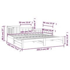 vidaXL väljatõmmatav päevavoodi, pruun, 2 x (90x200) cm, mänd цена и информация | Кровати | kaup24.ee