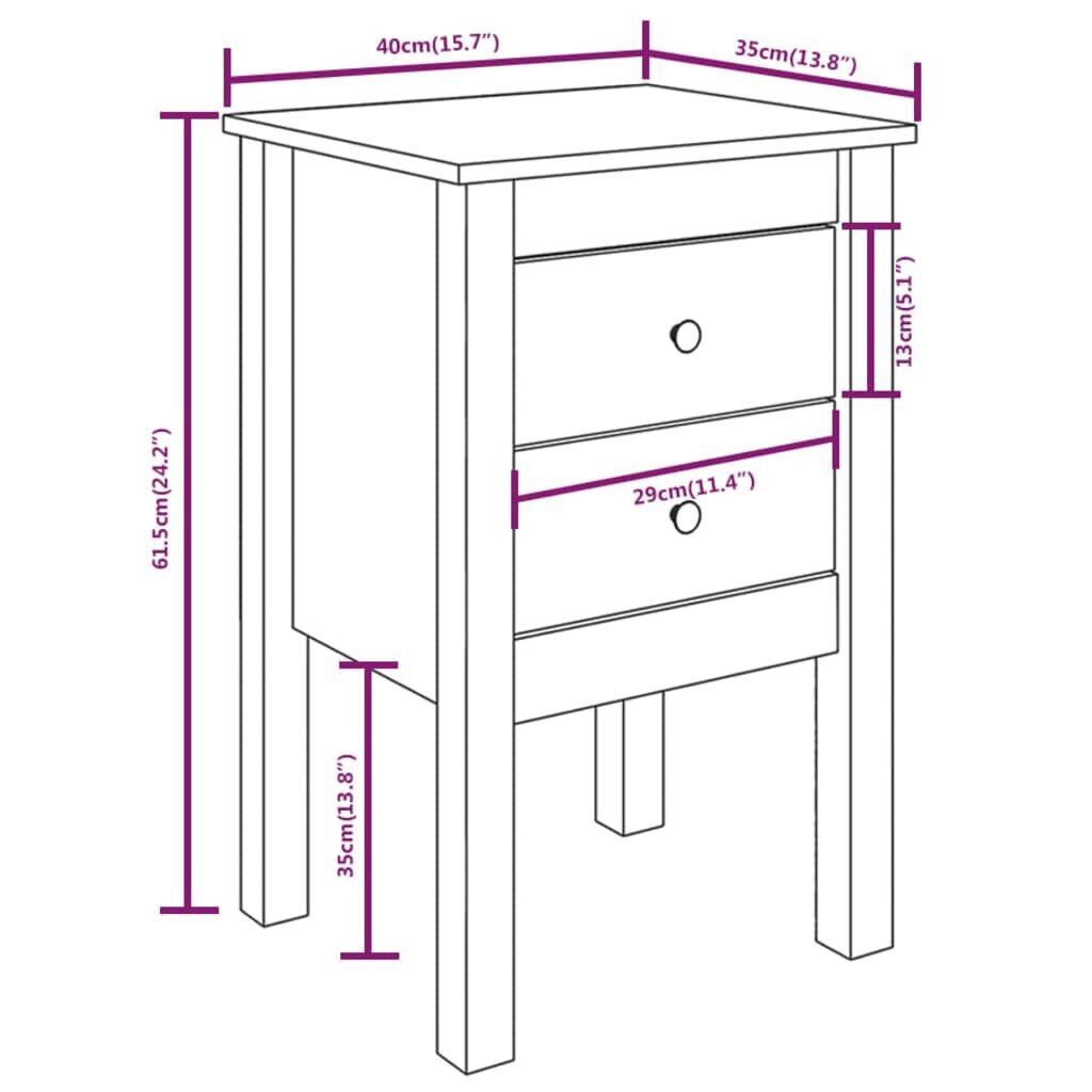 vidaXL öökapid 2 tk, 40 x 35 x 61,5 cm, männipuit hind ja info | Öökapid | kaup24.ee