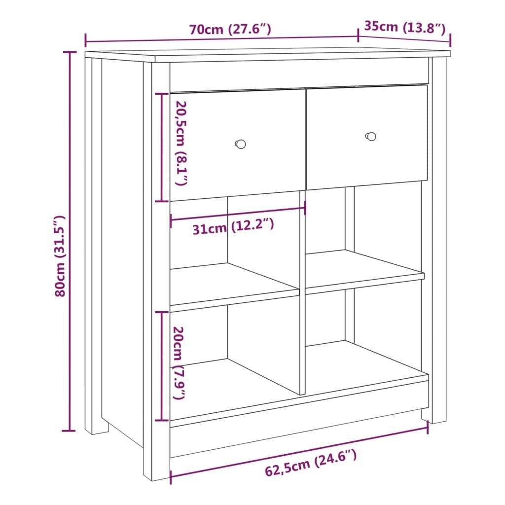 vidaXL puhvetkapp, 70 x 35 x 80 cm, toekas männipuit hind ja info | Elutoa väikesed kapid | kaup24.ee