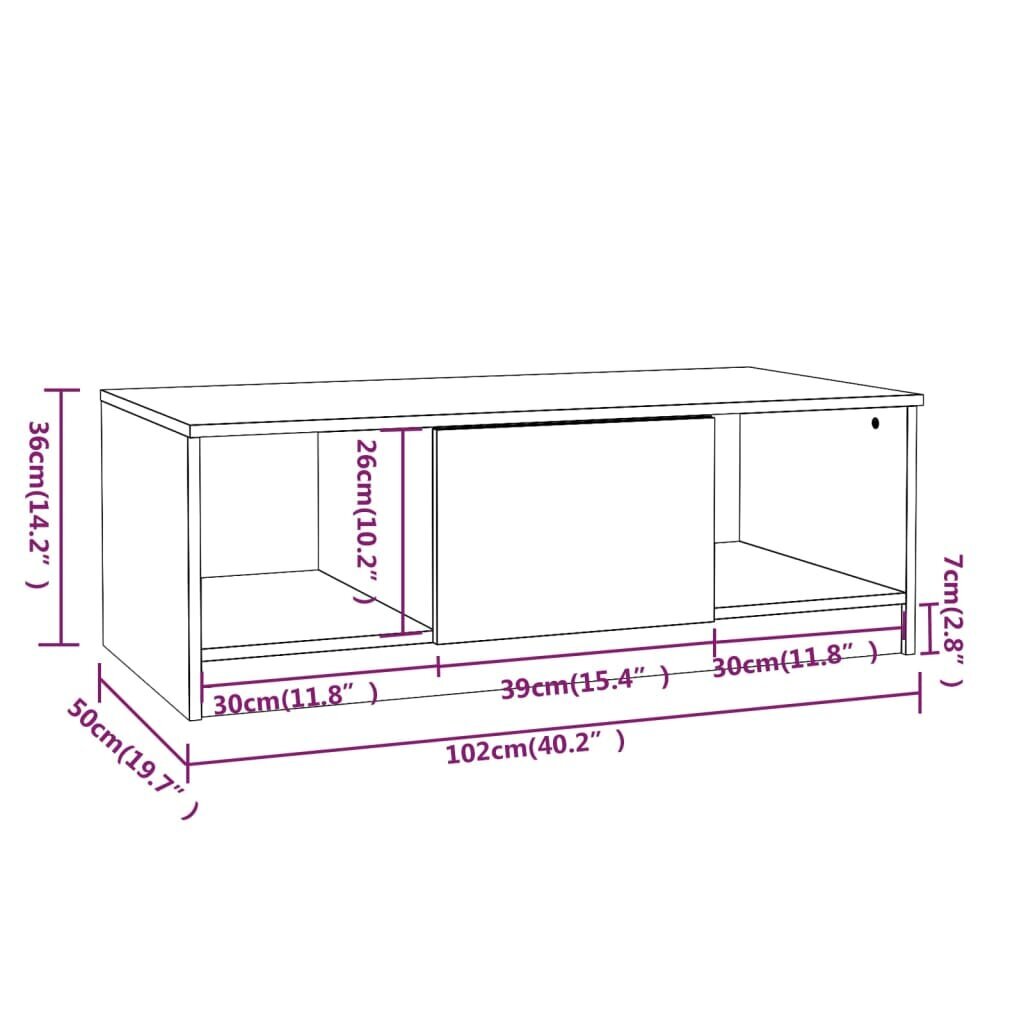 vidaXL kohvilaud, suitsutatud tamm, 102 x 50 x 36 cm, tehispuit hind ja info | Diivanilauad | kaup24.ee