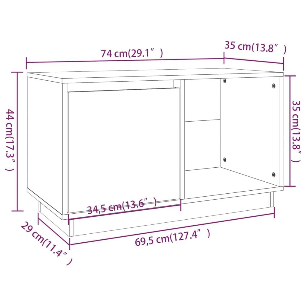 vidaXL telerikapp, 74 x 35 x 44 cm, männipuit hind ja info | TV alused | kaup24.ee