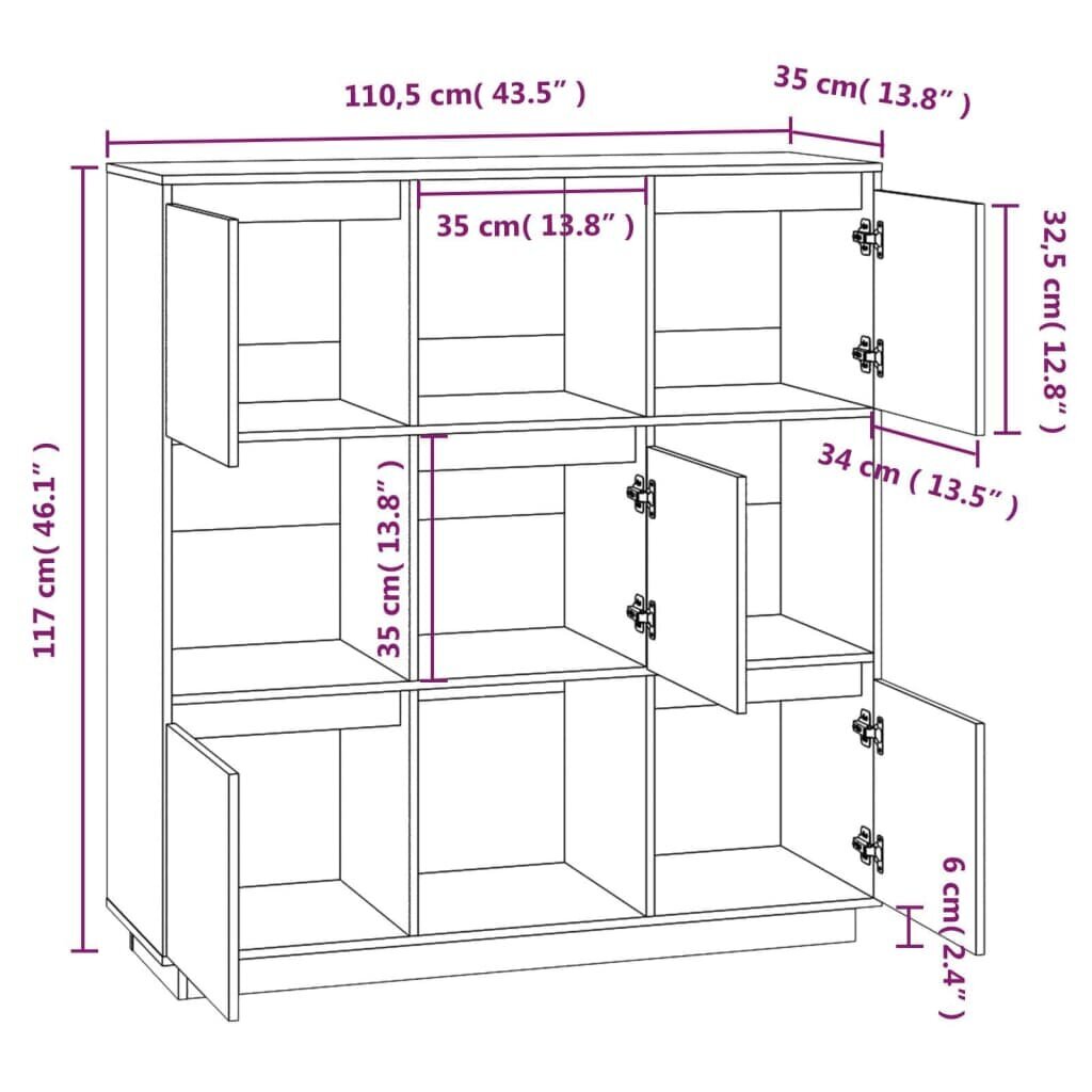 vidaXL kõrge kapp, hall, 110,5 x 35 x 117 cm, männipuit цена и информация | Elutoa väikesed kapid | kaup24.ee