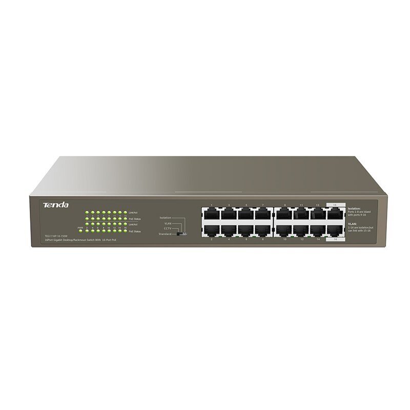 Tenda TEG1116P-16-150W-EU network switch Unmanaged Gigabit Ethernet (10/100/1000) Bronze Power over Ethernet (PoE) цена и информация | Ruuterid | kaup24.ee