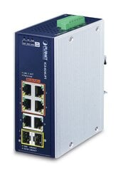 PLANET IP30 Industrial 4-Port Unmanaged Gigabit Ethernet (10/100/1000) Power over Ethernet (PoE) Blue, White цена и информация | Коммутаторы (Switch) | kaup24.ee