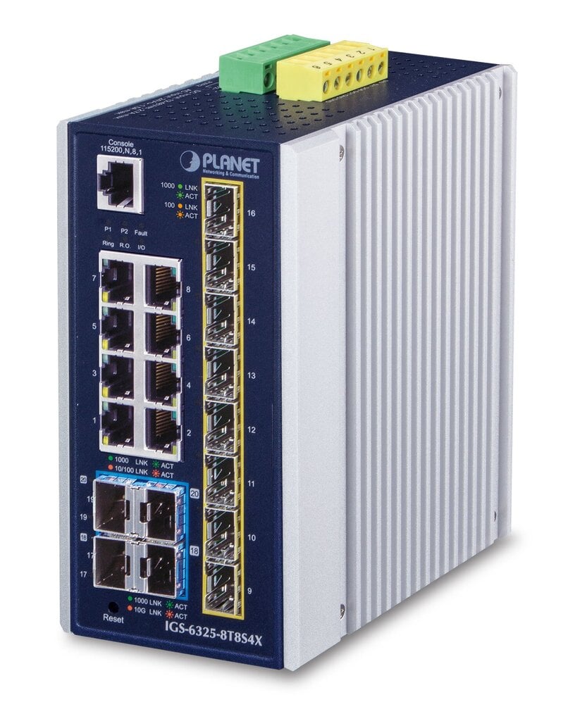 PLANET IP30 Industrial L3 8-Port Managed Gigabit Ethernet (10/100/1000) Blue, White цена и информация | Lülitid (Switch) | kaup24.ee