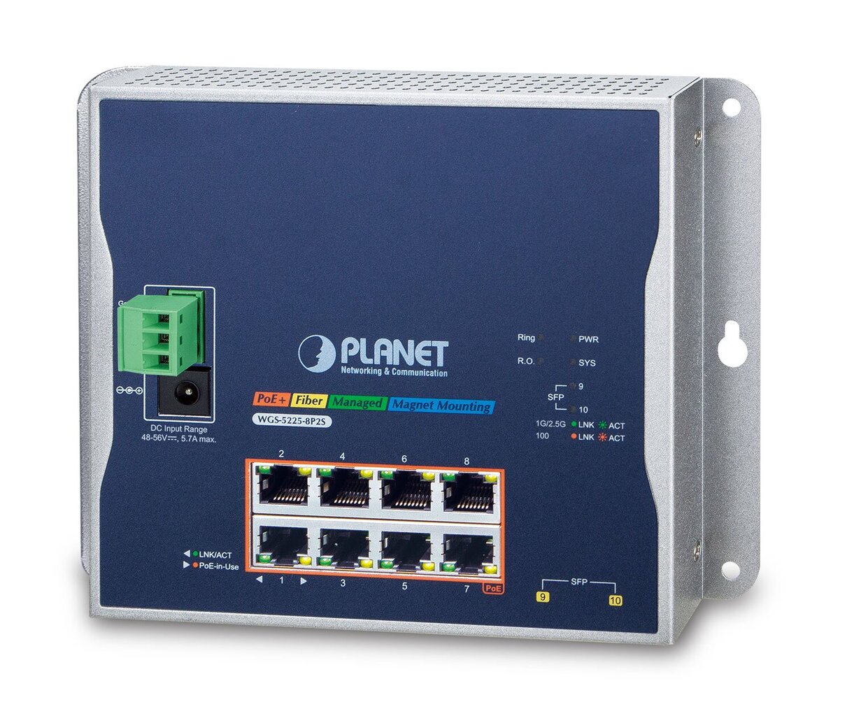 PLANET WGS-5225-8P2S network switch Managed L2+/L4 Gigabit Ethernet (10/100/1000) Power over Ethernet (PoE) Black цена и информация | Lülitid (Switch) | kaup24.ee