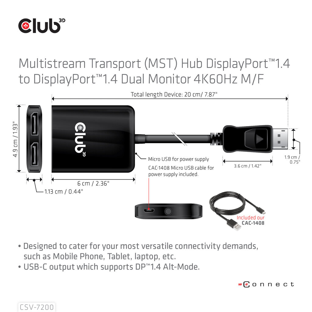 Hub Club 3D CSV-7200 hind ja info | USB jagajad, adapterid | kaup24.ee