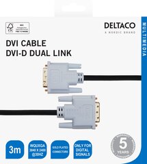 Deltaco, DVI-D Dual Link, 1080p 60Hz, 3 m hind ja info | Kaablid ja juhtmed | kaup24.ee