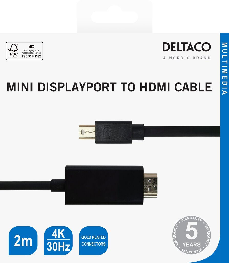 Deltaco, Mini DP/HDMI, 2 m цена и информация | Kaablid ja juhtmed | kaup24.ee