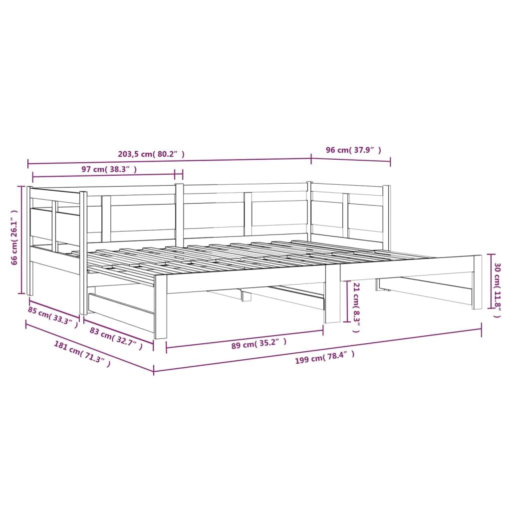 vidaXL väljatõmmatav päevavoodi, valge, männipuit, 2 x (90x200) cm цена и информация | Voodid | kaup24.ee