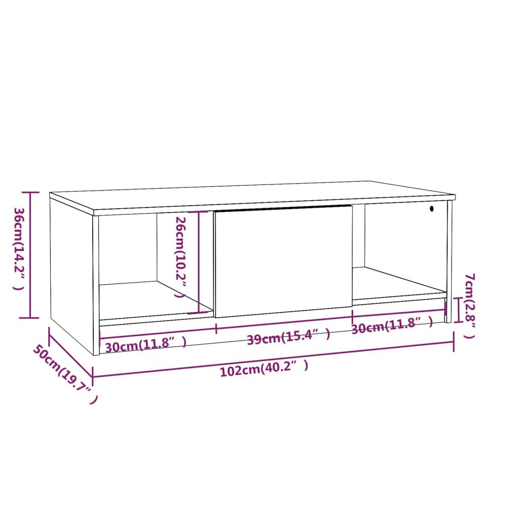 Diivanilaud, betoonhall, 102x50x36cm, töödeldud puit hind ja info | Diivanilauad | kaup24.ee